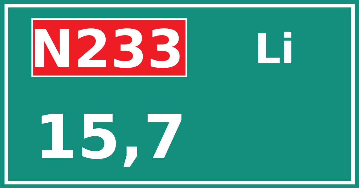 Hectometerbord N233 15,7 zijde Li