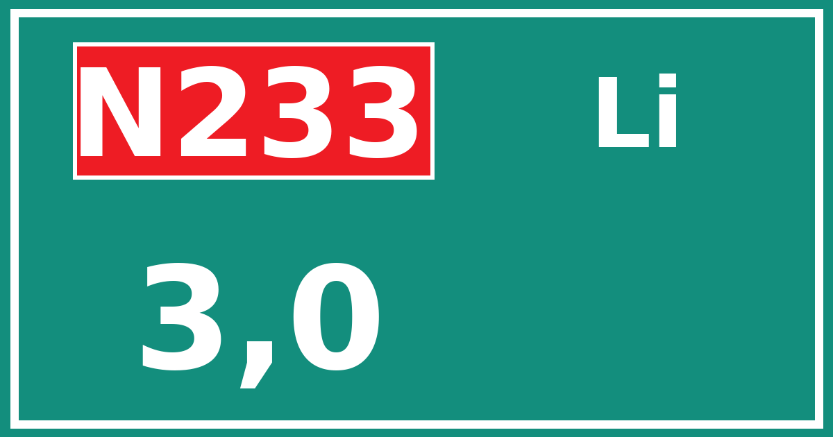 Hectometerbord N233 3,0 zijde Li
