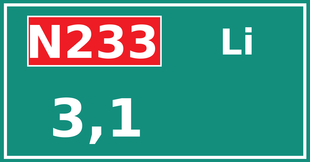 Hectometerbord N233 3,1 zijde Li