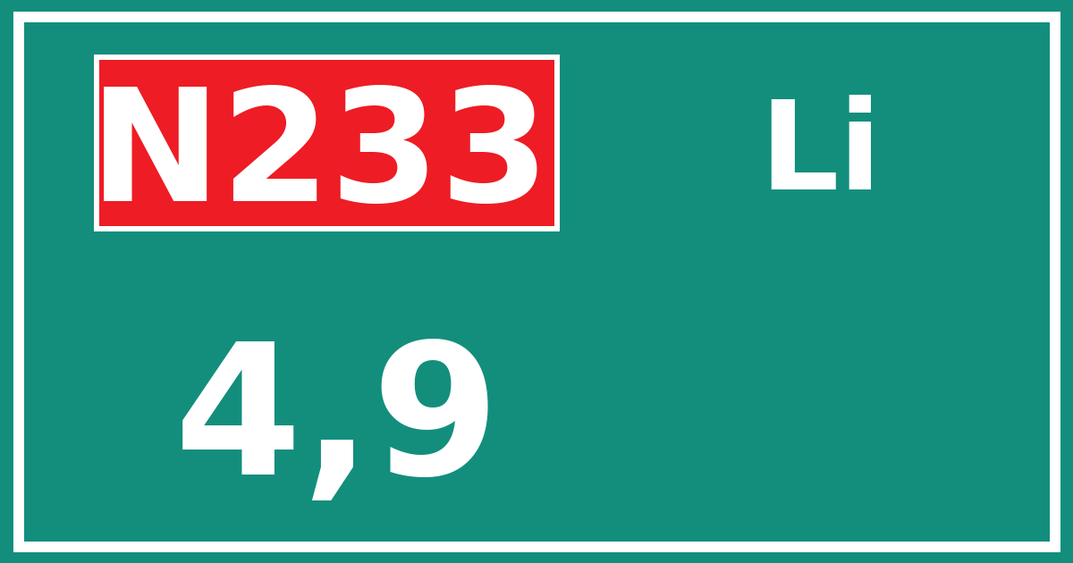 Hectometerbord N233 4,9 zijde Li