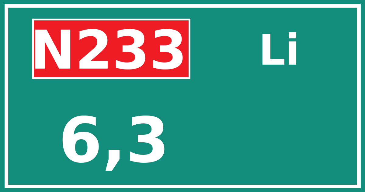Hectometerbord N233 6,3 zijde Li