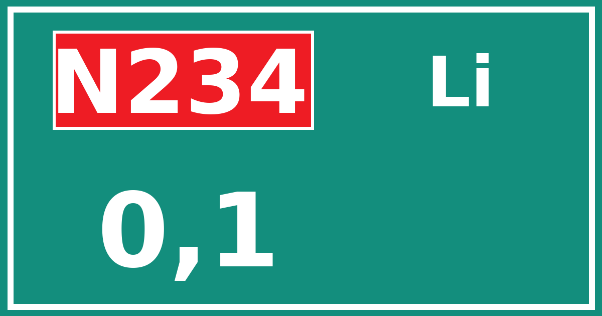 Hectometerbord N234 0,1 zijde Li