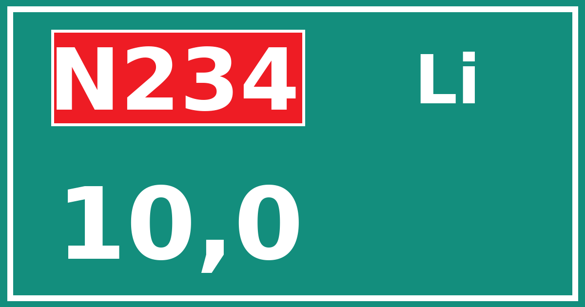 Hectometerbord N234 10,0 zijde Li