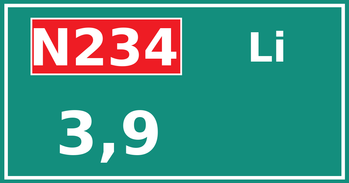 Hectometerbord N234 3,9 zijde Li