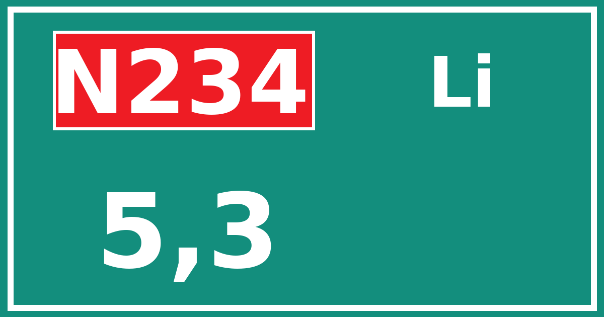 Hectometerbord N234 5,3 zijde Li