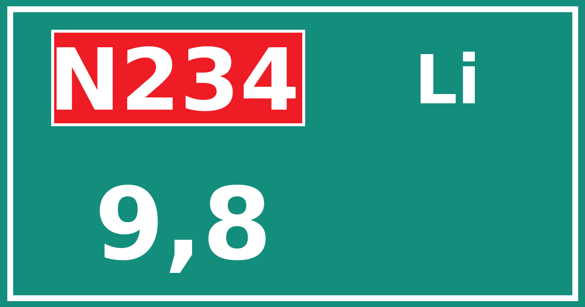 Hectometerbord N234 9,8 zijde Li