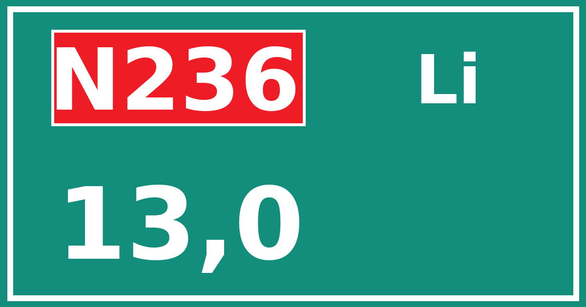Hectometerbord N236 13,0 zijde Li