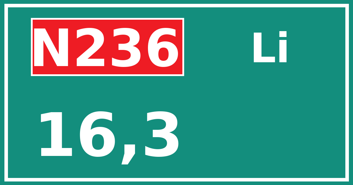 Hectometerbord N236 16,3 zijde Li