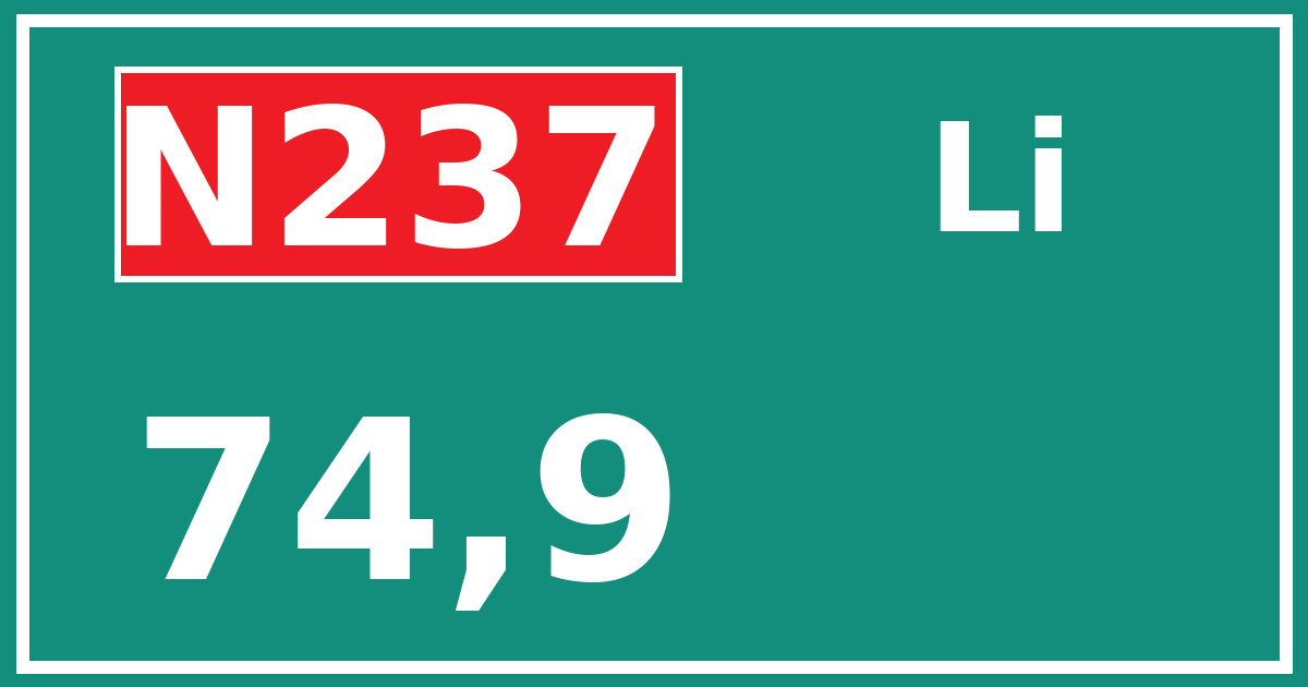 Hectometerbord N237 74,9 zijde Li