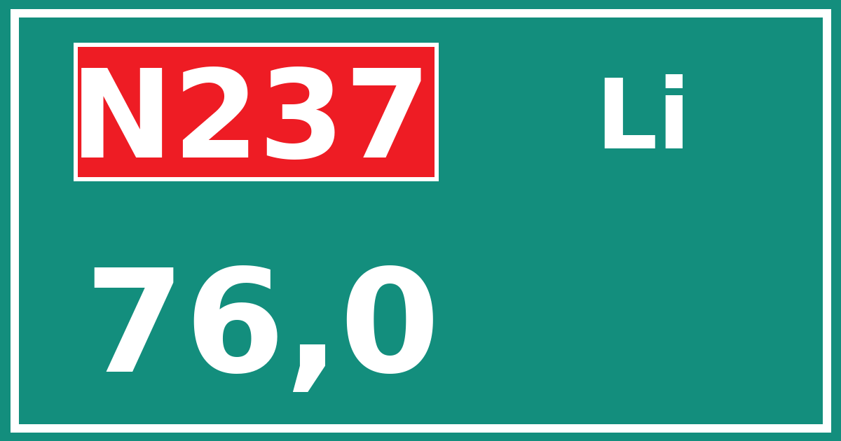 Hectometerbord N237 76,0 zijde Li