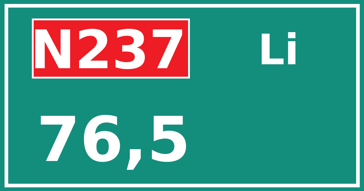 Hectometerbord N237 76,5 zijde Li