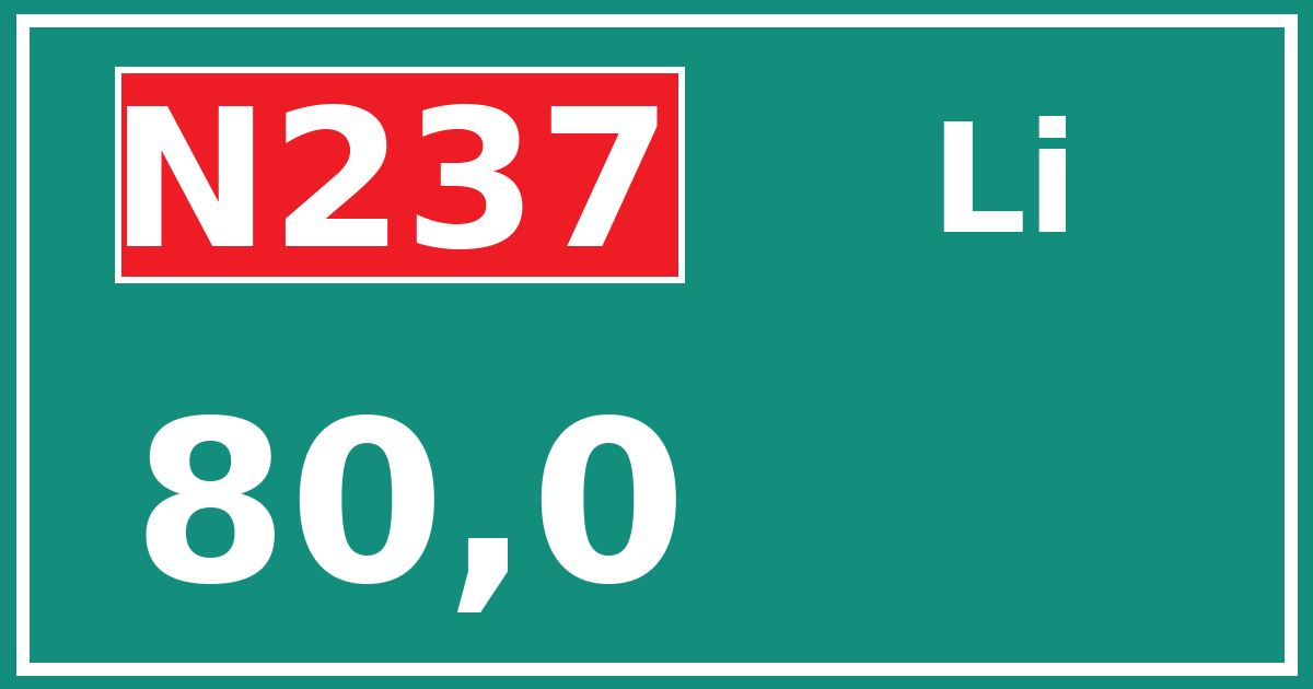 Hectometerbord N237 80,0 zijde Li