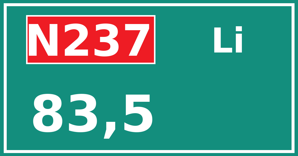 Hectometerbord N237 83,5 zijde Li