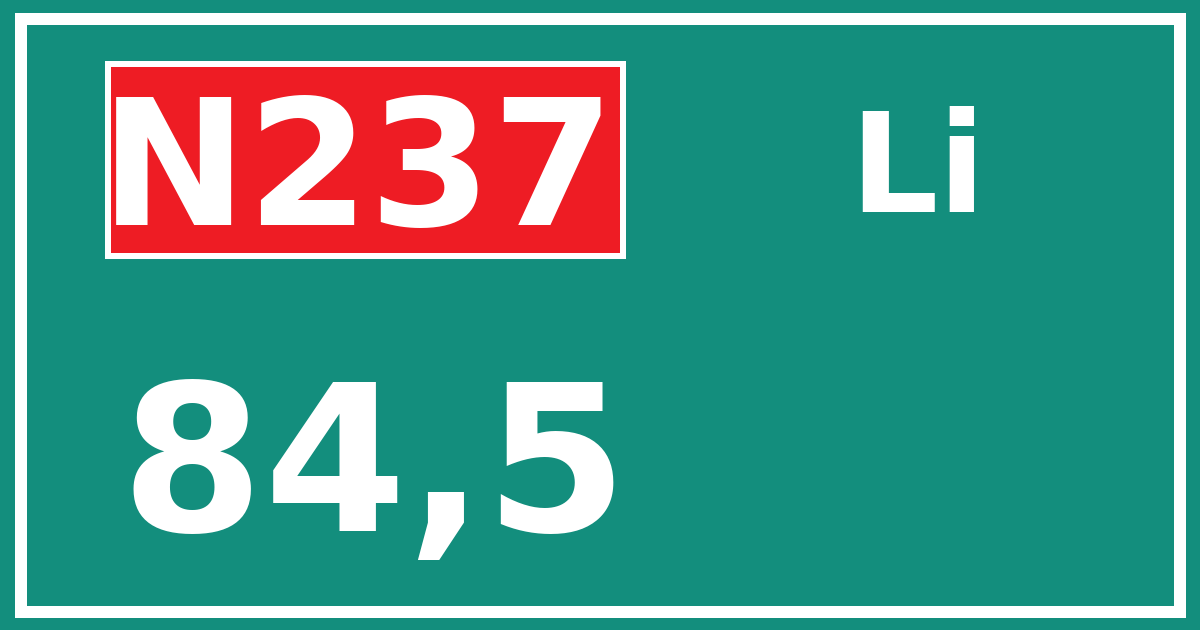 Hectometerbord N237 84,5 zijde Li