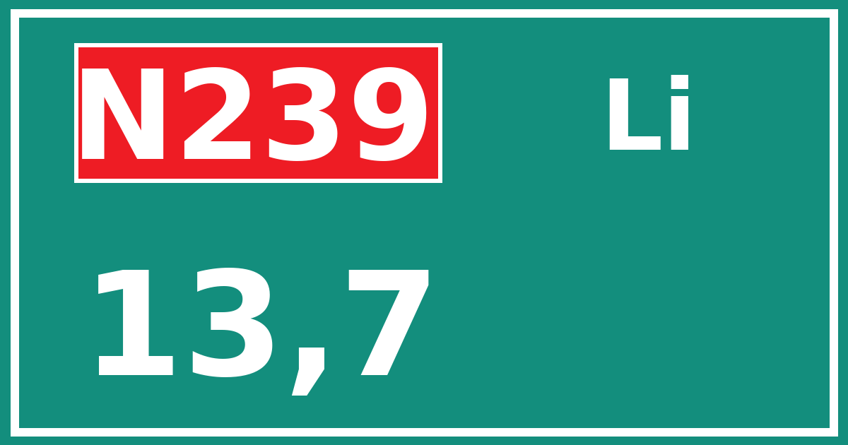Hectometerbord N239 13,7 zijde Li