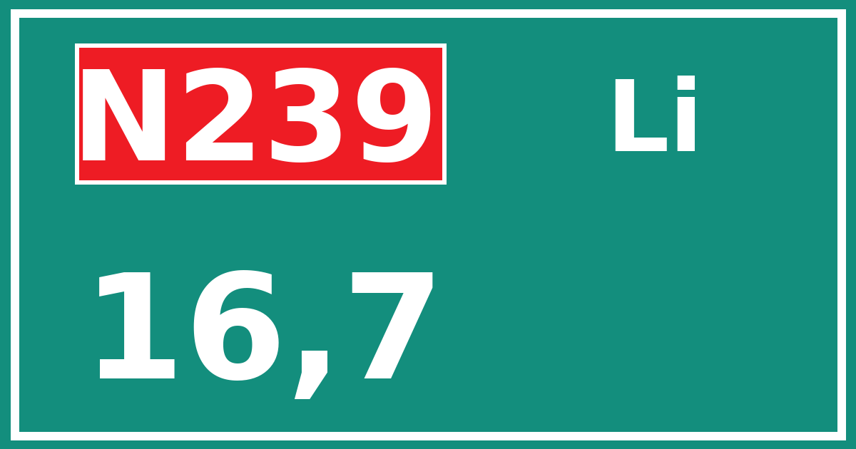 Hectometerbord N239 16,7 zijde Li