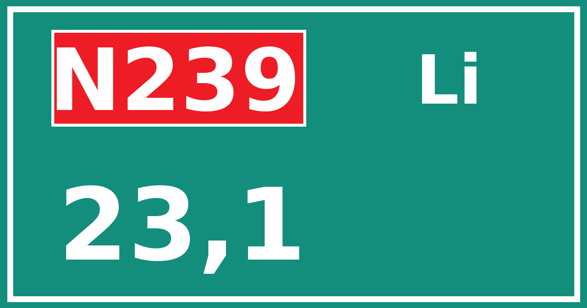 Hectometerbord N239 23,1 zijde Li