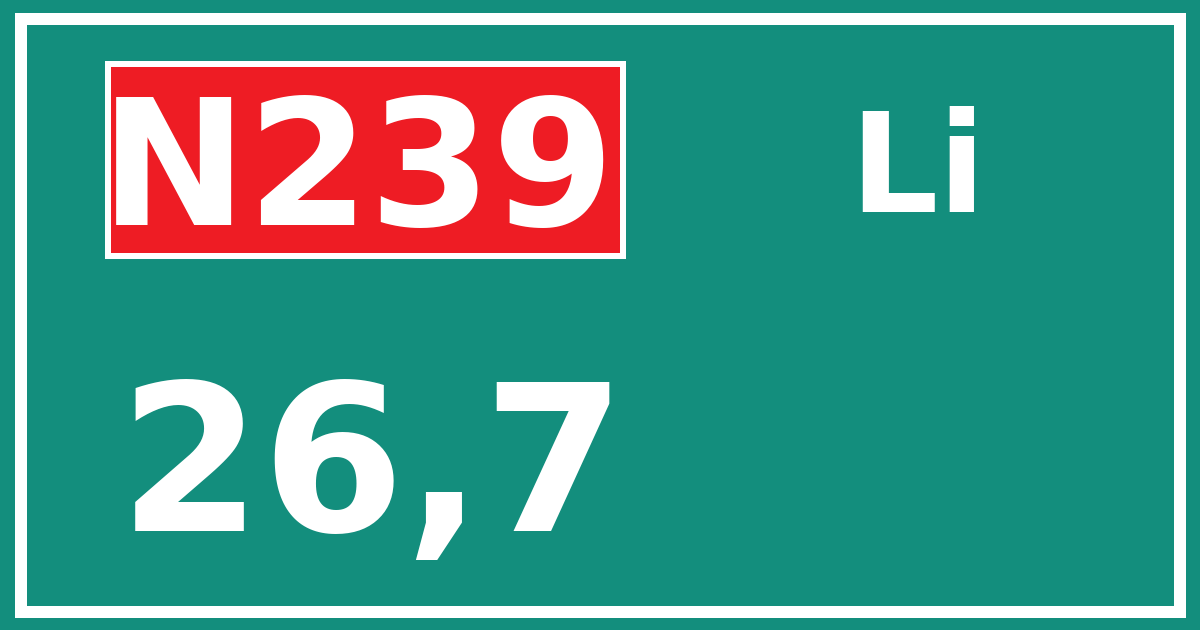 Hectometerbord N239 26,7 zijde Li