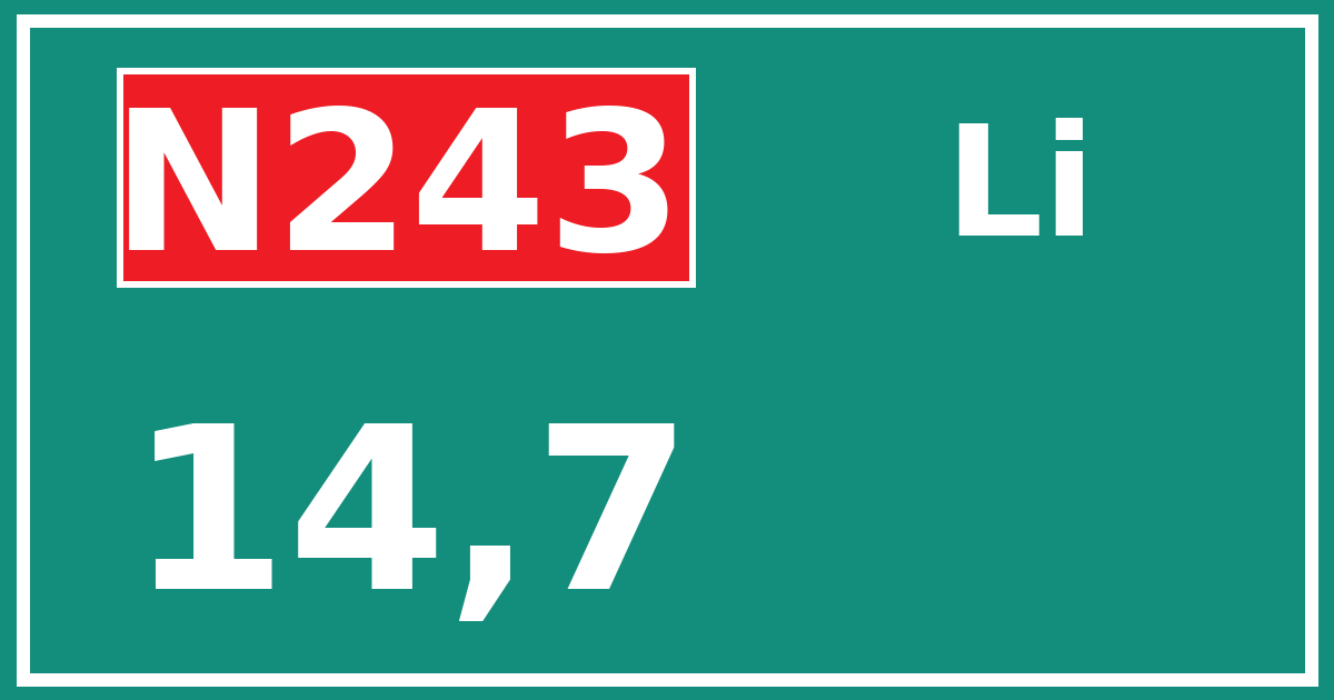 Hectometerbord N243 14,7 zijde Li