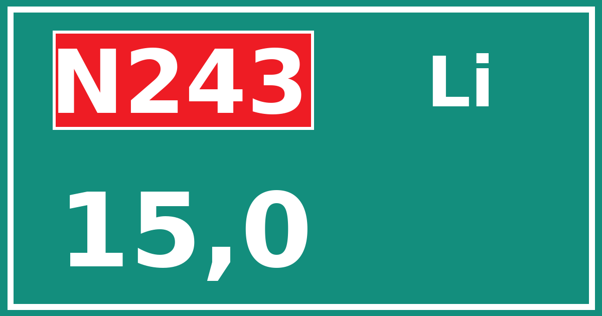 Hectometerbord N243 15,0 zijde Li