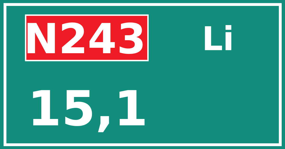 Hectometerbord N243 15,1 zijde Li