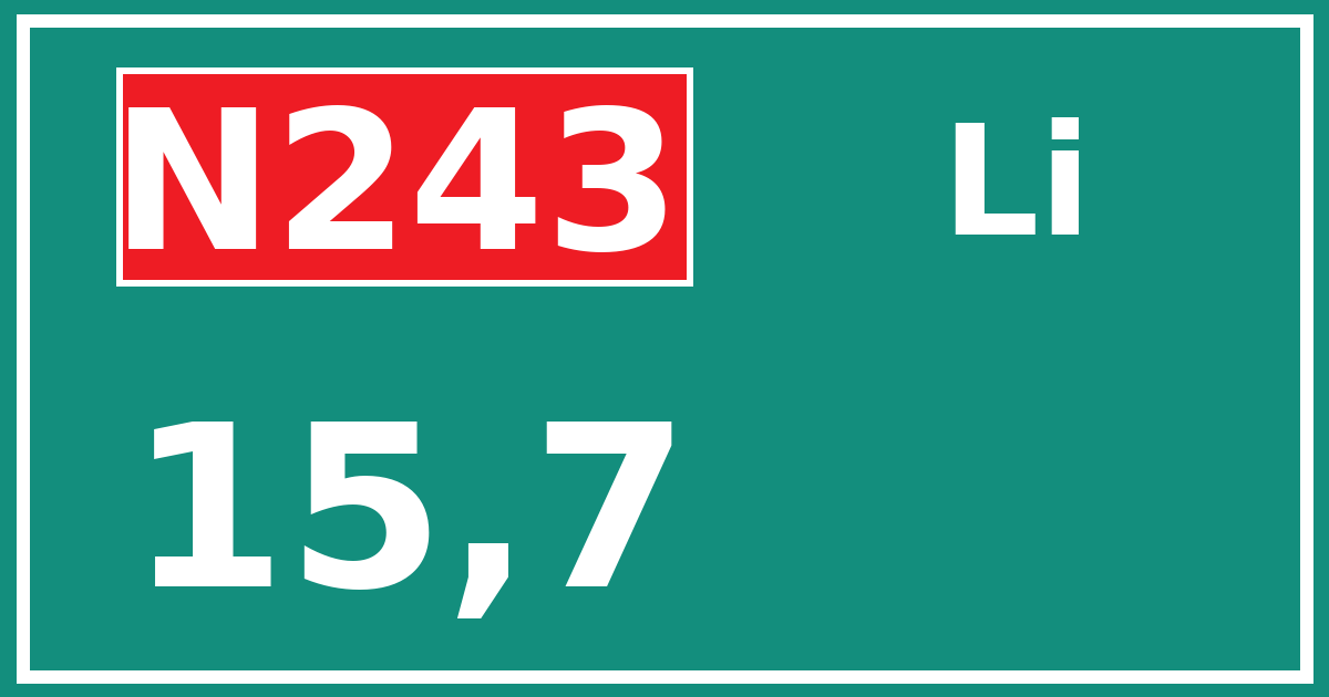 Hectometerbord N243 15,7 zijde Li