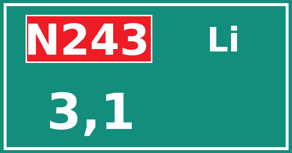 Hectometerbord N243 3,1 zijde Li