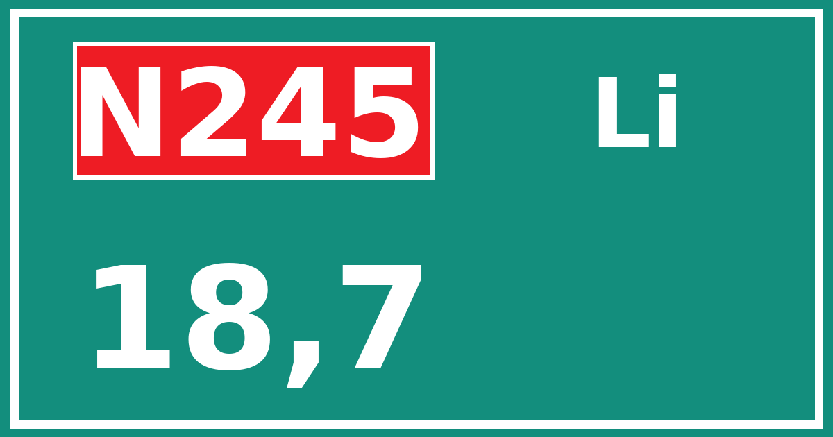 Hectometerbord N245 18,7 zijde Li