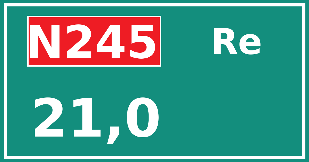 Hectometerbord N245 21,0 zijde Re