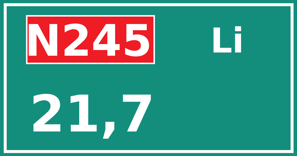 Hectometerbord N245 21,7 zijde Li