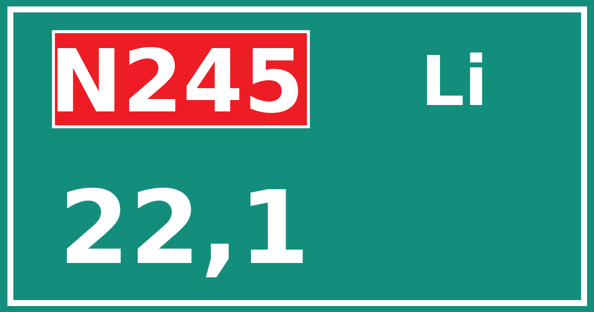 Hectometerbord N245 22,1 zijde Li