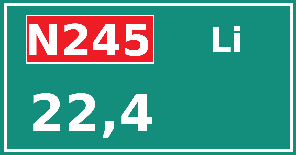 Hectometerbord N245 22,4 zijde Li