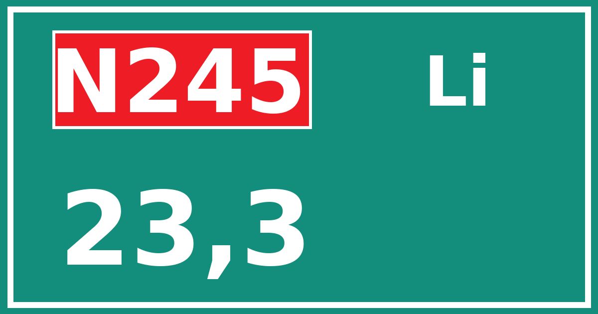 Hectometerbord N245 23,3 zijde Li