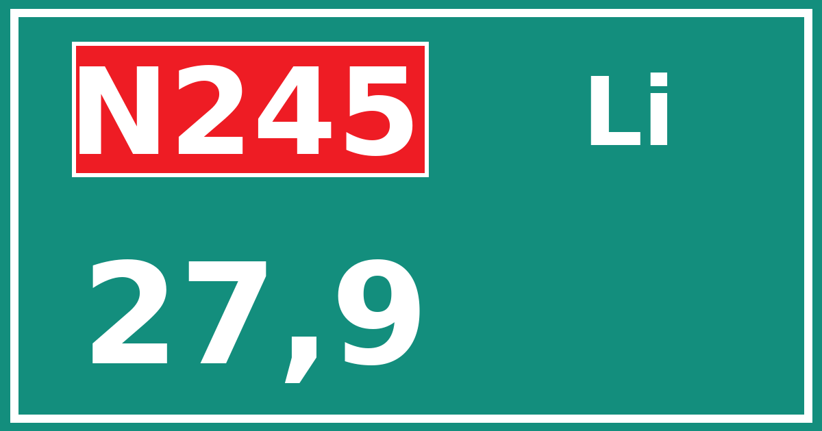 Hectometerbord N245 27,9 zijde Li