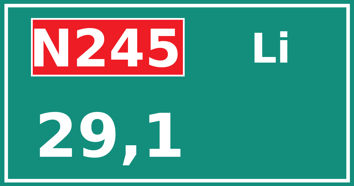 Hectometerbord N245 29,1 zijde Li