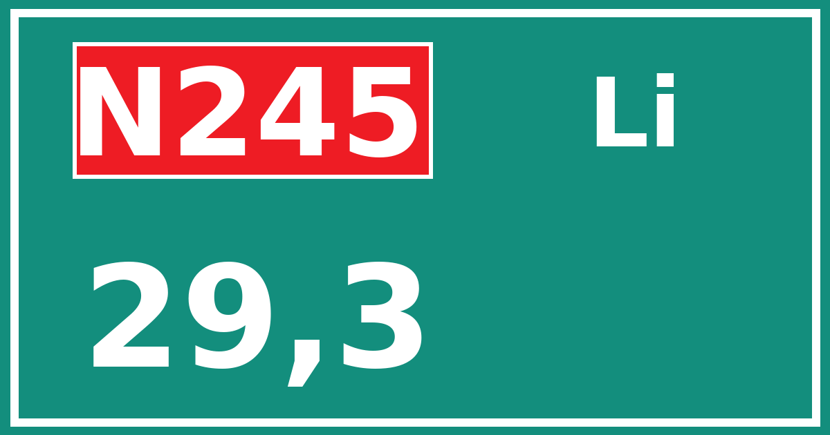 Hectometerbord N245 29,3 zijde Li