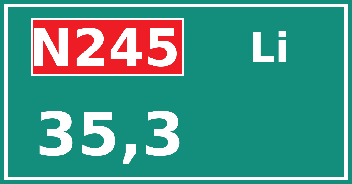 Hectometerbord N245 35,3 zijde Li
