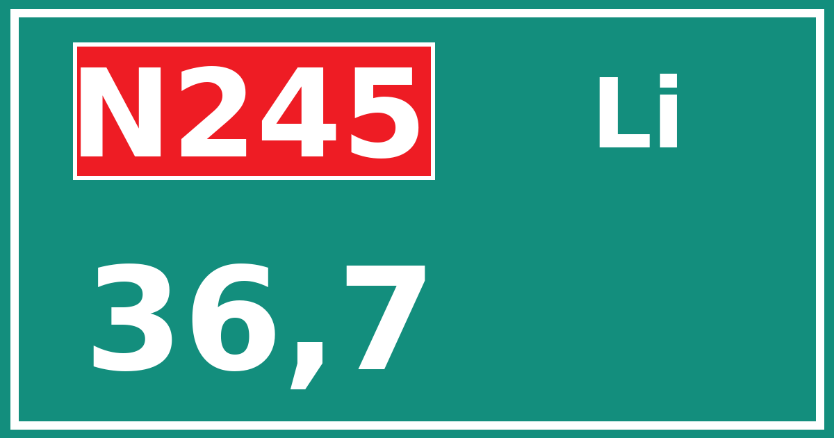 Hectometerbord N245 36,7 zijde Li