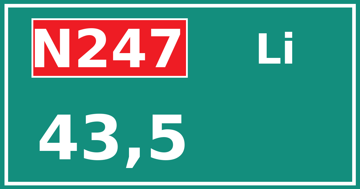 Hectometerbord N247 43,5 zijde Li