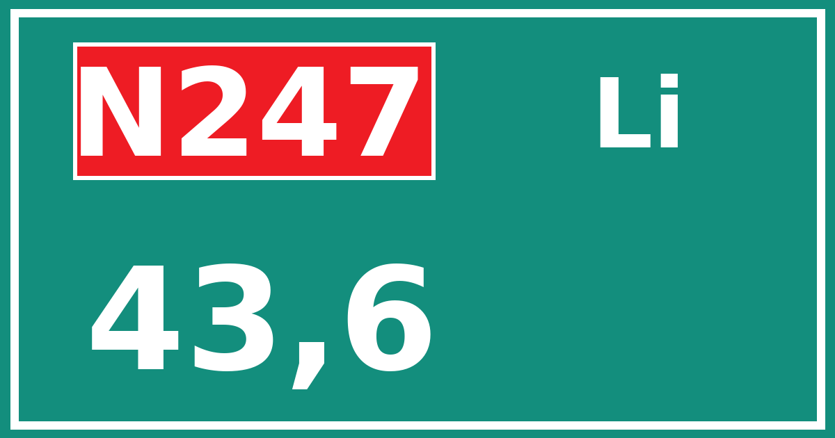 Hectometerbord N247 43,6 zijde Li