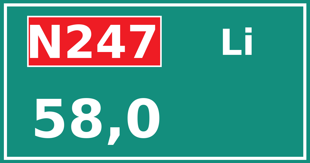 Hectometerbord N247 58,0 zijde Li