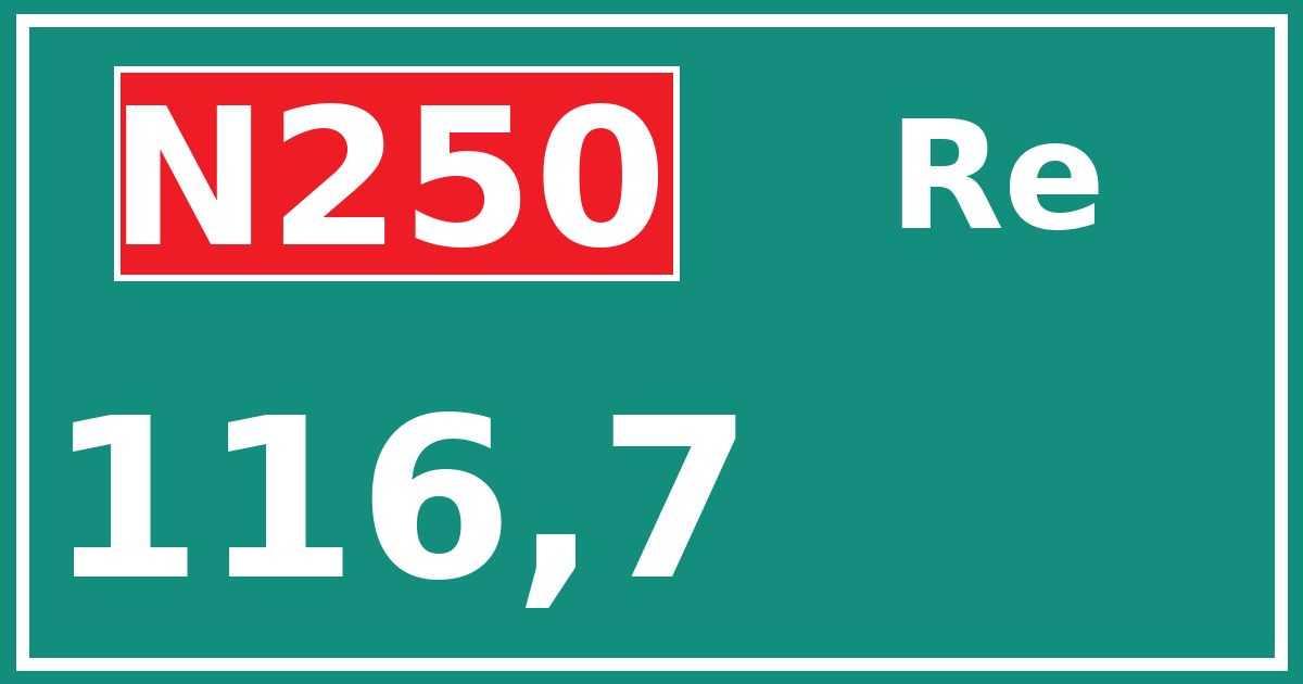 Hectometerbord N250 116,7 zijde Re