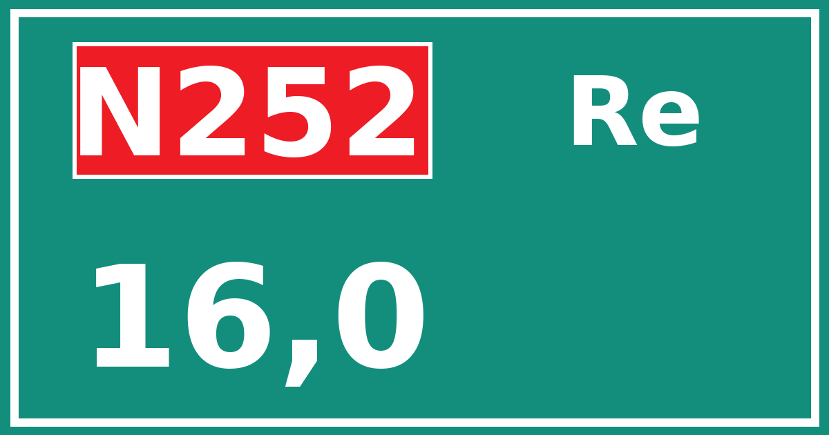 Hectometerbord N252 16,0 zijde Re