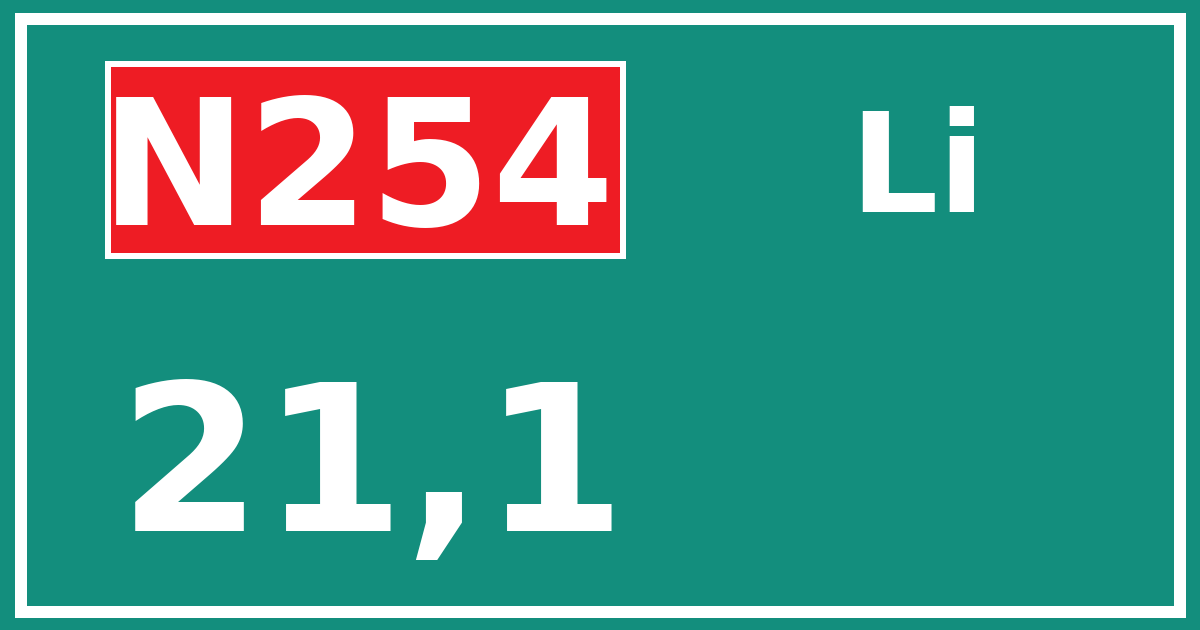 Hectometerbord N254 21,1 zijde Li