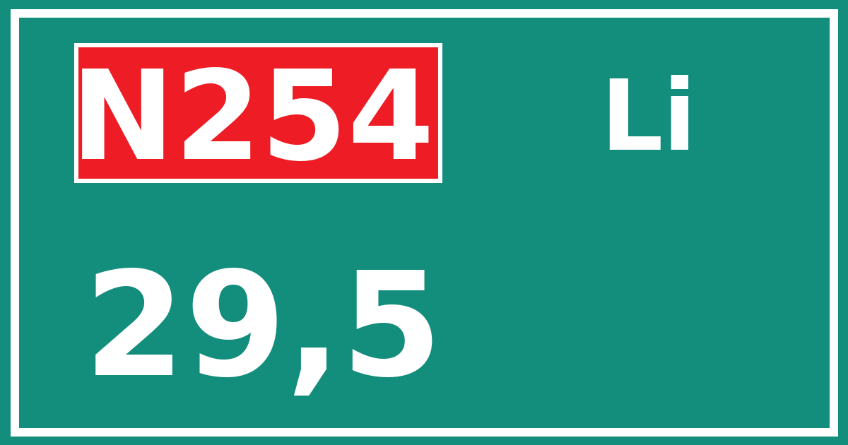 Hectometerbord N254 29,5 zijde Li