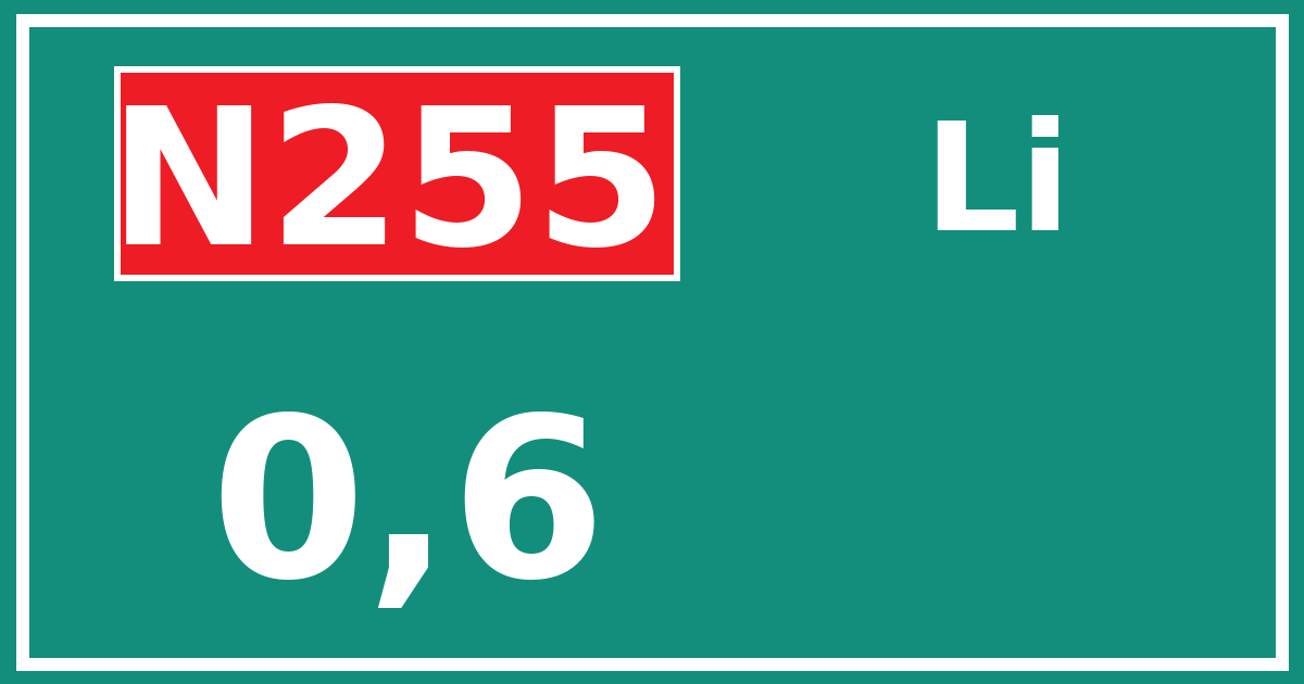 Hectometerbord N255 0,6 zijde Li