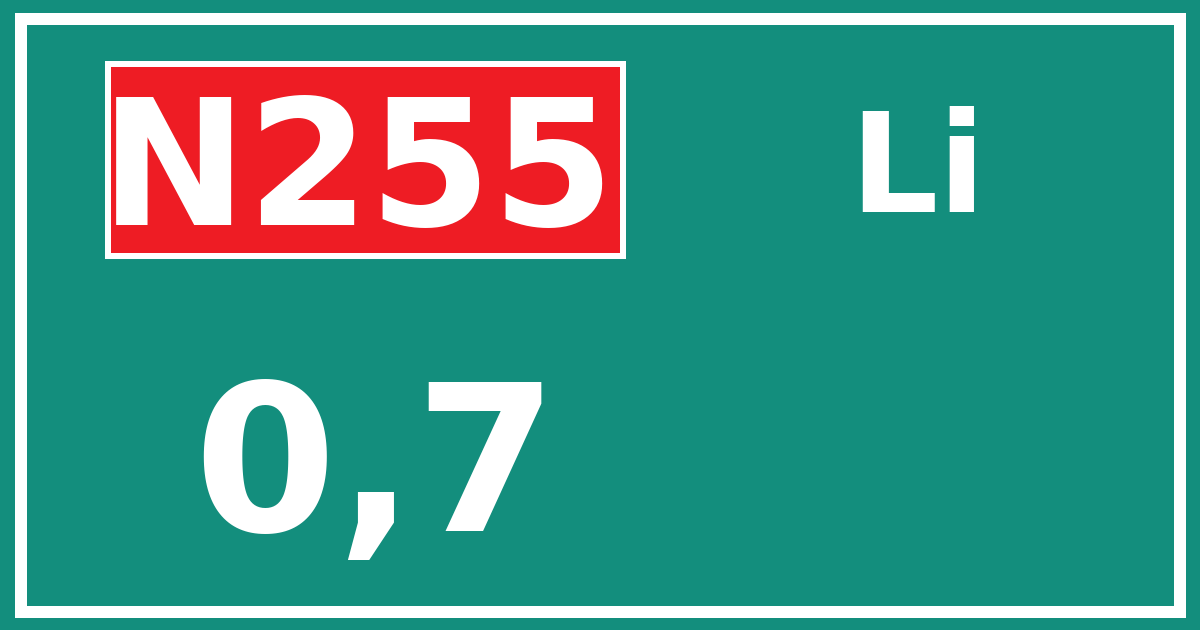 Hectometerbord N255 0,7 zijde Li