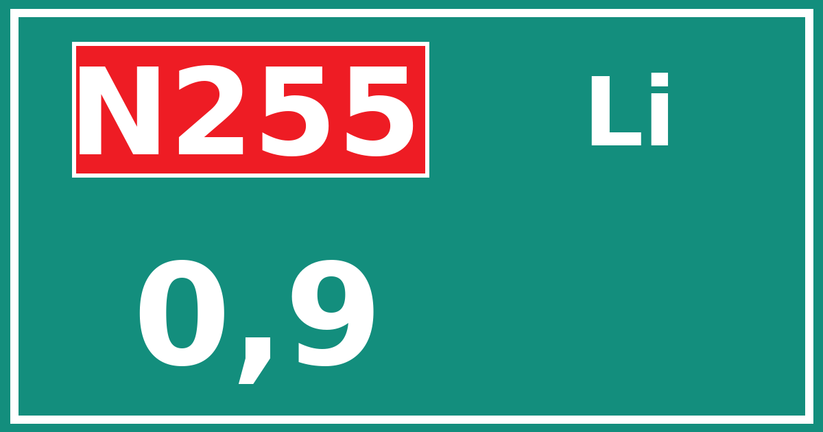 Hectometerbord N255 0,9 zijde Li