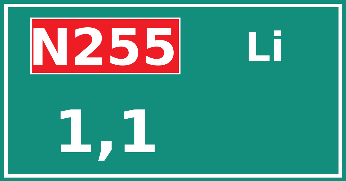 Hectometerbord N255 1,1 zijde Li