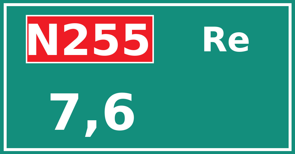 Hectometerbord N255 7,6 zijde Re
